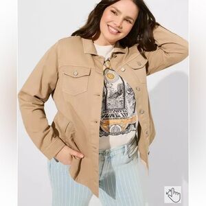 Torrid Denim Shacket in Safari Tan
